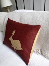 Handprinted Burgundy Logo Hare Cushion Cover - thumbnail 2