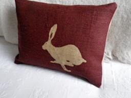 Handprinted Burgundy Logo Hare Cushion Cover