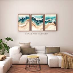 Abstract Beach Waves Set Of 3 Prints, Landscape Art Print, Aerial Posters, Watercolour Nature Artwork, Ocean Wall Art, Sea Lover - thumbnail 3