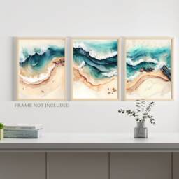 Abstract Beach Waves Set Of 3 Prints, Landscape Art Print, Aerial Posters, Watercolour Nature Artwork, Ocean Wall Art, Sea Lover - thumbnail 2