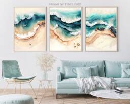 Abstract Beach Waves Set Of 3 Prints, Landscape Art Print, Aerial Posters, Watercolour Nature Artwork, Ocean Wall Art, Sea Lover - thumbnail 1