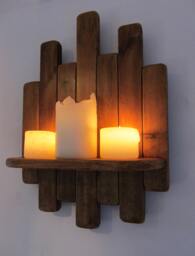 34cm Reclaimed Pallet Wood Floating Shelf/Sconce Led Candle Holder Shabby Chic Country Cottage Furniture - thumbnail 1
