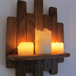 34cm Reclaimed Pallet Wood Floating Shelf/Sconce Led Candle Holder Shabby Chic Country Cottage Furniture - thumbnail 2