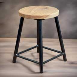 Rosie Oakman - Low Chunky Round Frame Bar Stool With Oak Seat - thumbnail 4