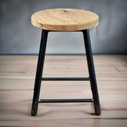Rosie Oakman - Low Chunky Round Frame Bar Stool With Oak Seat - thumbnail 2
