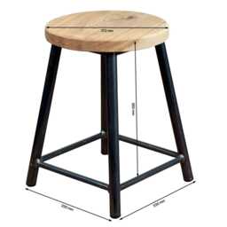 Rosie Oakman - Low Chunky Round Frame Bar Stool With Oak Seat - thumbnail 3
