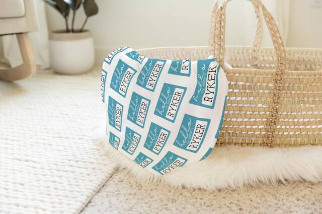 Hello My Name Is Personalized Baby Blanket Tag Reveal Gift Custom Coming Home Gender Neutral Hospital Shower - image 1