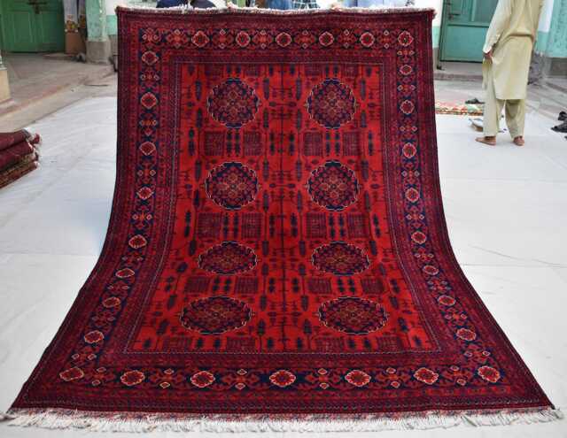 Handwoven Wool Bukhara Afghan Rug 5.10x8.10 Ft, Geometric Design - image 1