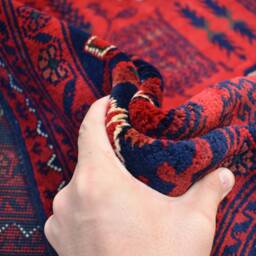 Handwoven Wool Bukhara Afghan Rug 5.10x8.10 Ft, Geometric Design - thumbnail 4