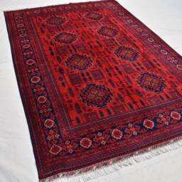 Handwoven Wool Bukhara Afghan Rug 5.10x8.10 Ft, Geometric Design - thumbnail 3