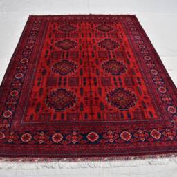 Handwoven Wool Bukhara Afghan Rug 5.10x8.10 Ft, Geometric Design - thumbnail 2
