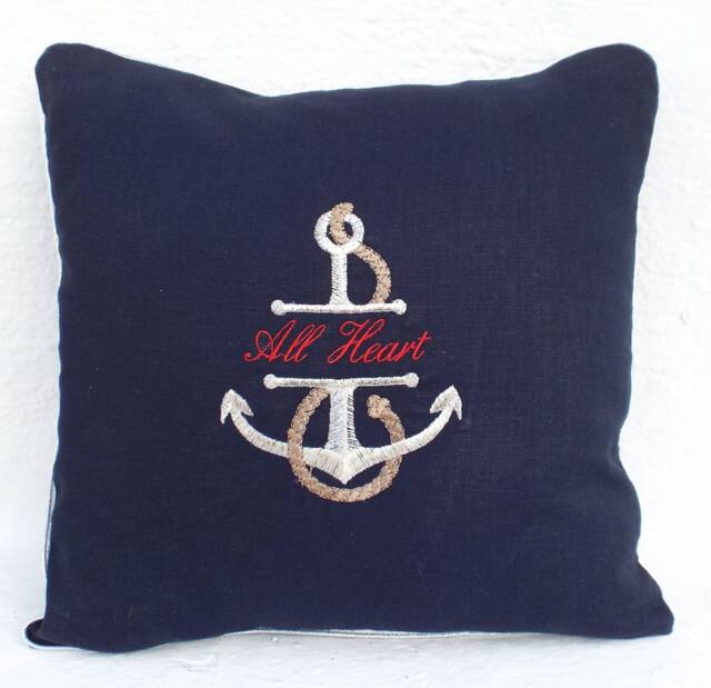 Custom Boat Name, Personalized, Anchor Nautical Pillow, Navy Blue, Embroidered Anchor Pillow Cover, Gold Pipping, Silver Pipping, Name - image 1