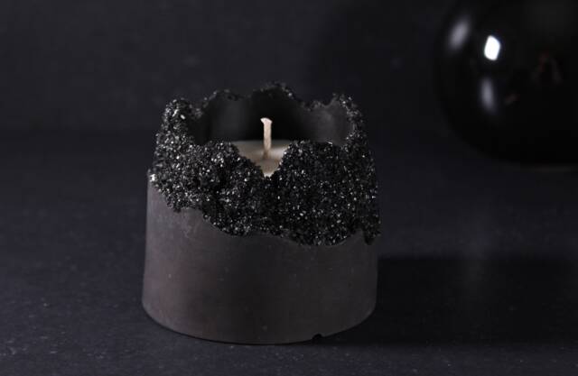 Charcoal Geode Concrete Candle, Artisan Crystal Infused Vessel, Luxury Home Art - Geode Collection - image 1