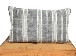 Grace 100% European Linen Pillow Gray Stripe 12x20 - thumbnail 1