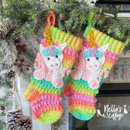 Handmade Chunky Knit Christmas Stocking - Rainbow Unicorn, Lined - thumbnail 2