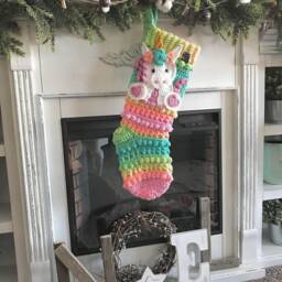 Handmade Chunky Knit Christmas Stocking - Rainbow Unicorn, Lined - thumbnail 4
