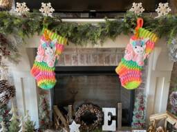 Handmade Chunky Knit Christmas Stocking - Rainbow Unicorn, Lined - thumbnail 1