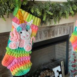Handmade Chunky Knit Christmas Stocking - Rainbow Unicorn, Lined - thumbnail 3