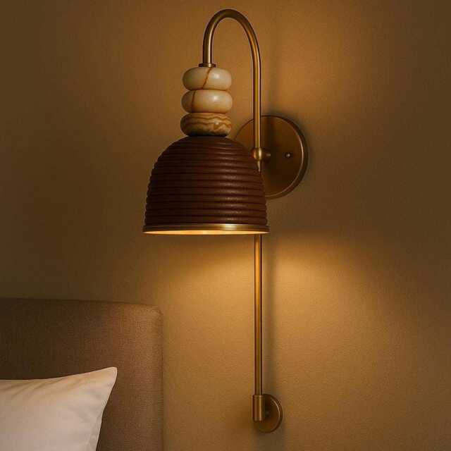Handmade Marble Leather Wall Sconce, Mid Century Modern Light - image 1