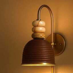 Handmade Marble Leather Wall Sconce, Mid Century Modern Light - thumbnail 2