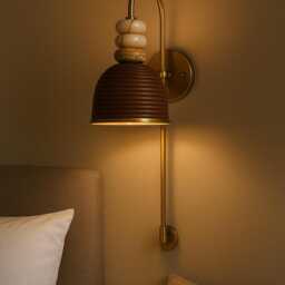 Handmade Marble Leather Wall Sconce, Mid Century Modern Light - thumbnail 3