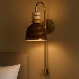 Handmade Marble Leather Wall Sconce, Mid Century Modern Light - thumbnail 1