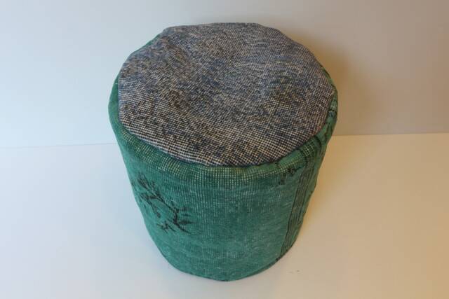 Handmade Kilim Pouf Cover, Gray Turquoise Wool Ottoman - image 1