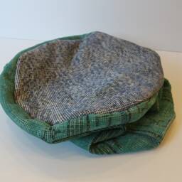Handmade Kilim Pouf Cover, Gray Turquoise Wool Ottoman - thumbnail 4