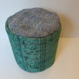 Handmade Kilim Pouf Cover, Gray Turquoise Wool Ottoman - thumbnail 3
