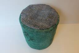 Handmade Kilim Pouf Cover, Gray Turquoise Wool Ottoman