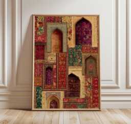 Mughal Arch Collage Poster, Persian-Inspired Wall Art With Ornate Textures & Jewel Tones, Bohemian Print For Cultural Home Decor - thumbnail 1