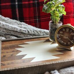 Wood Serving Tray/Decorative Wooden Coffee Table Tray, Rustic Ottoman Housewarming Gift, Bar Cart Accessories, Breakfast in Bed - thumbnail 3