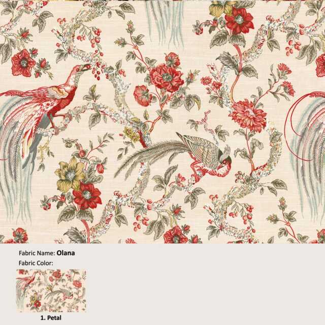 Olana Color Petal Bird Phoenix Floral Flower Cotton Curtain, Valance Pleated, Lined Drapery Panel Offered As Upgrades - image 1
