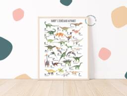 Personalised Dinosaur Alphabet Print - Custom Kids Wall Art Educational Nursery Decor Unique Gift Idea For Boys & Girls - thumbnail 1