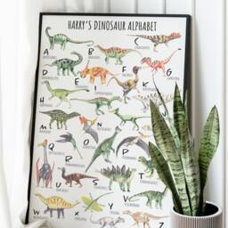 Personalised Dinosaur Alphabet Print - Custom Kids Wall Art Educational Nursery Decor Unique Gift Idea For Boys & Girls - thumbnail 2