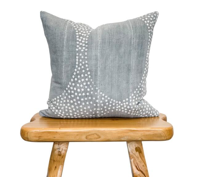 Farmhouse Pillow, Blue Grey African Mudcloth Pillow With White Dots, Cover 20x20- Throw Cover - image 1