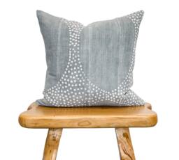 Farmhouse Pillow, Blue Grey African Mudcloth Pillow With White Dots, Cover 20x20- Throw Cover - thumbnail 1
