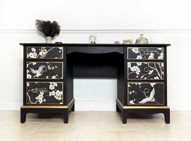 Made-To-Order Upcycled Vintage Black Stag Dressing Table/Desk With Chinoiserie Design - image 1