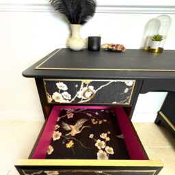 Made-To-Order Upcycled Vintage Black Stag Dressing Table/Desk With Chinoiserie Design - thumbnail 4