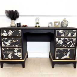 Made-To-Order Upcycled Vintage Black Stag Dressing Table/Desk With Chinoiserie Design - thumbnail 2