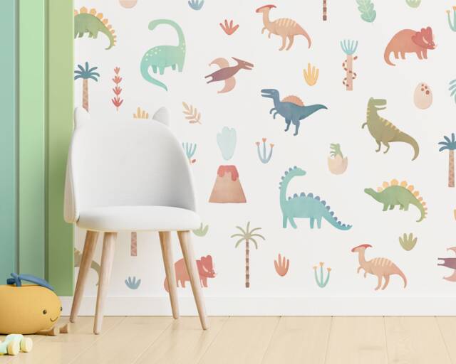 Dinosaur Wall Decals - Removable, Reusable Stickers Nursery Decor, Kids Room Watercolor Art - image 1