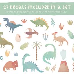 Dinosaur Wall Decals - Removable, Reusable Stickers Nursery Decor, Kids Room Watercolor Art - thumbnail 2