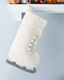Felt White Ice Skate Christmas Stocking, Holiday Stocking - thumbnail 1