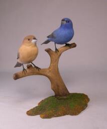 Pair Of Male & Female Indigo Bunting Hand Carved Wooden Bird - thumbnail 3
