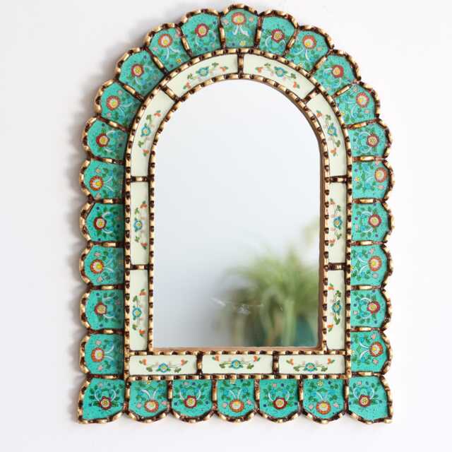 Peruvian Turquoise Urn Mirror 50 X 37 cm Handmade Wall Decor - Carved Wood Vertical Statement For Living Room Bathroom - image 1