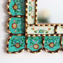 Peruvian Turquoise Urn Mirror 50 X 37 cm Handmade Wall Decor - Carved Wood Vertical Statement For Living Room Bathroom - thumbnail 2