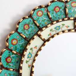 Peruvian Turquoise Urn Mirror 50 X 37 cm Handmade Wall Decor - Carved Wood Vertical Statement For Living Room Bathroom - thumbnail 3