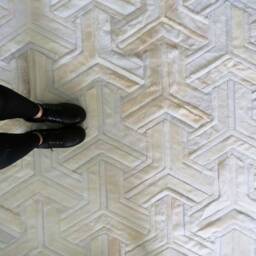 White Toto Patchwork Cowhide Rug - Handmade Leather Custom Sizes - thumbnail 2