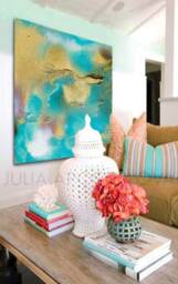 Turquoise Gold Wall Art - Handmade Teal Abstract Painting - thumbnail 3