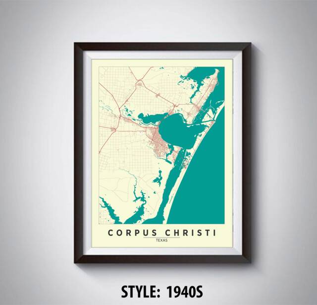 Corpus Christi Map Art Print Texas Travel Poster, Office Wall Decor - image 1
